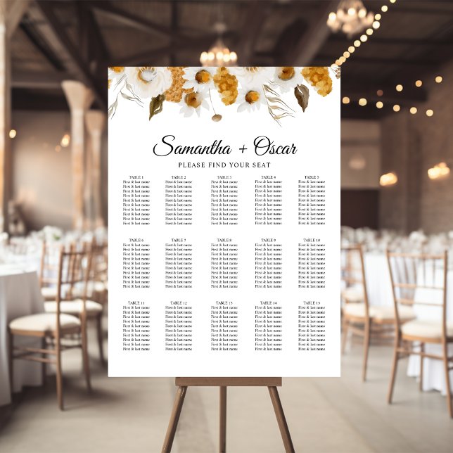 Poster Aquarelle Automne Jaune & Blanc Cadre Floral (Créateur téléchargé)