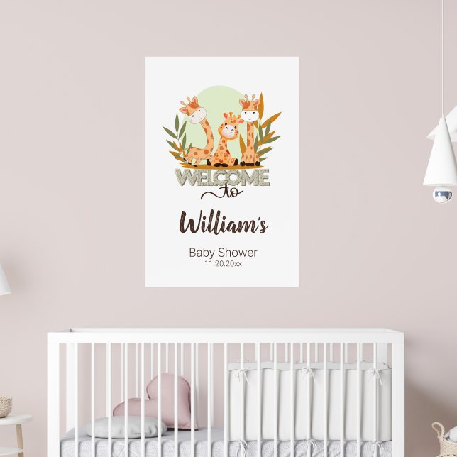 Poster Aquarelle Baby Giraffe, Bienvenue Au Baby shower (Pépinière 2)