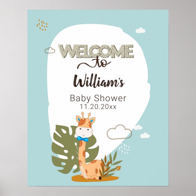 Poster Aquarelle Baby Giraffe, Bienvenue Au Baby shower (Devant)