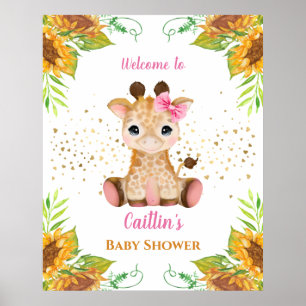 Poster Aquarelle Baby shower de girafe bébé