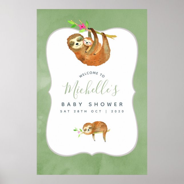 Poster Aquarelle Baby shower thématique fentes Bienvenue (Devant)