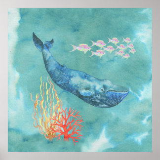 Poster Aquarelle Baleine bleue ID368