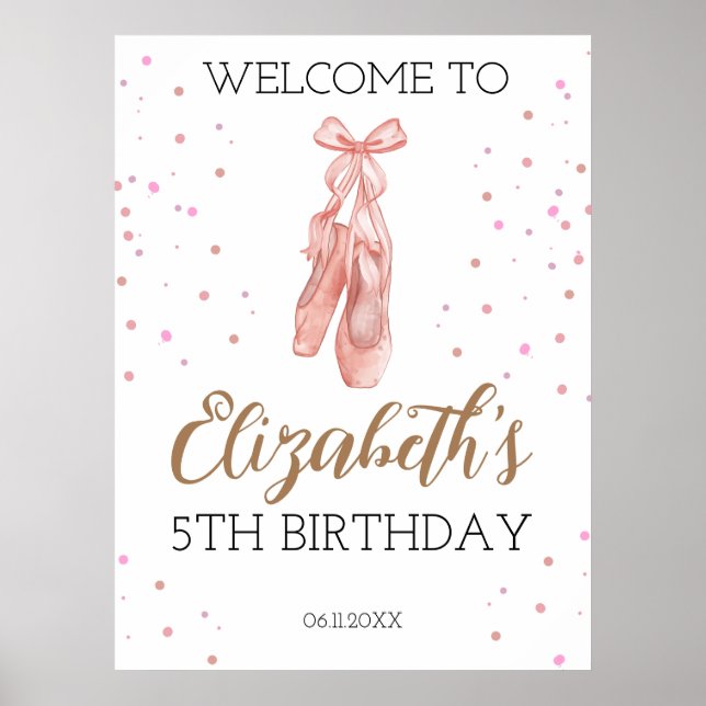 Poster Aquarelle Ballerina fête d'anniversaire Bienvenue (Devant)