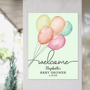Poster Aquarelle Ballons Unisex Baby shower Bienvenue