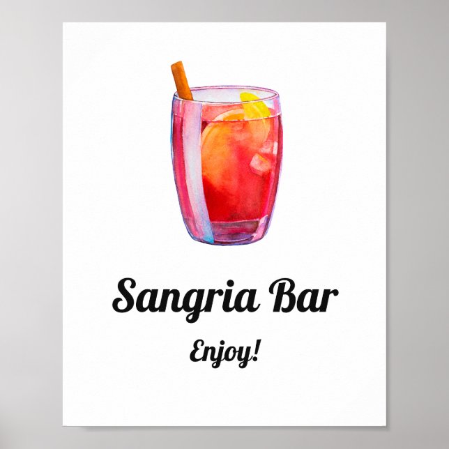 Poster Aquarelle bar Sangria. Boissons alcoolisées mariag (Devant)