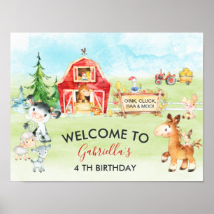 Poster Aquarelle Barnyard et animaux de ferme Anniversair