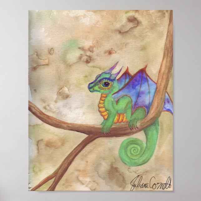 Poster Aquarelle Bébé Dragon (Devant)