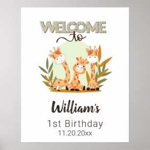 Poster Aquarelle bébé Giraffe, Safari Animaux Anniversair