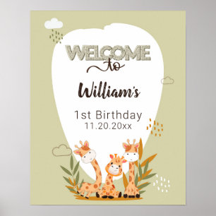 Poster Aquarelle bébé Giraffe, Safari Animaux Anniversair