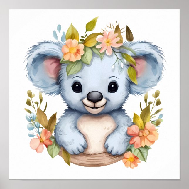 Poster Aquarelle Bébé Koala Ours Enfants Nursery Art (Devant)