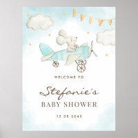 Aquarelle Bébé Souris Pilote Baby shower bleu