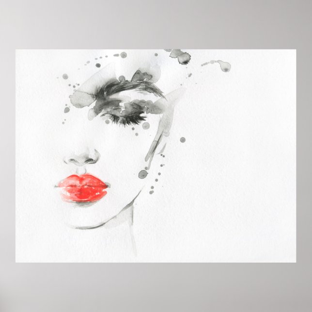 Poster Aquarelle belle femme visage (Devant)