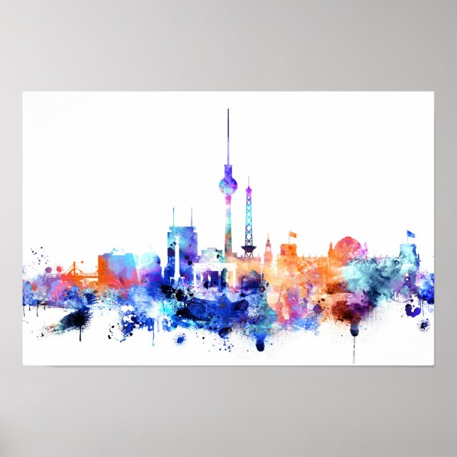 Poster Aquarelle Berlin Skyline Print (Devant)