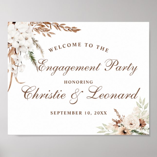 Poster Aquarelle Bienvenue Elegant Boho Engagement Party (Devant)