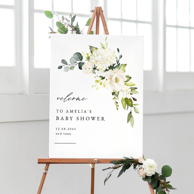 Poster Aquarelle Blanc Hydrangea et Baby shower Rose (Créateur téléchargé)