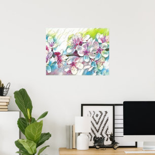 Poster Aquarelle blanche moderne couleur rose cerisier
