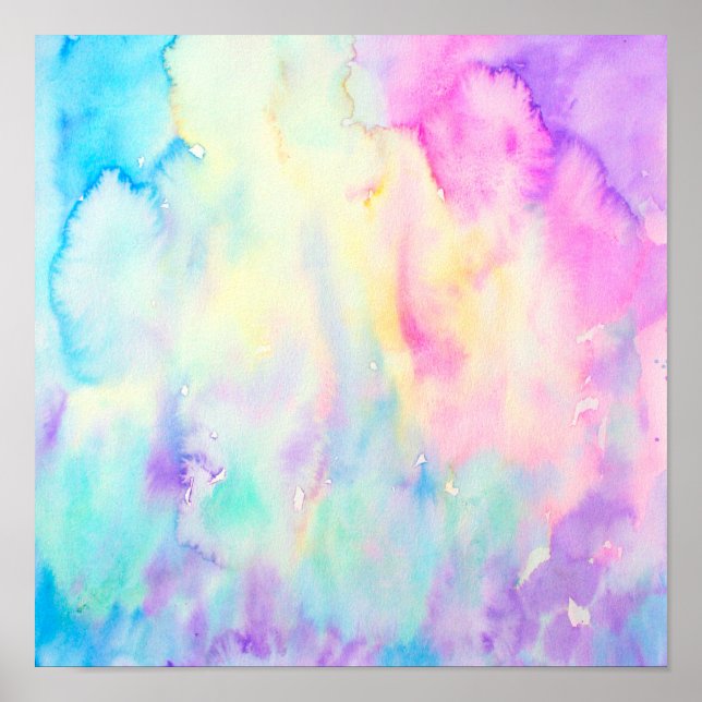 Poster Aquarelle bleu Abstrait violet paysage Imprimer (Devant)