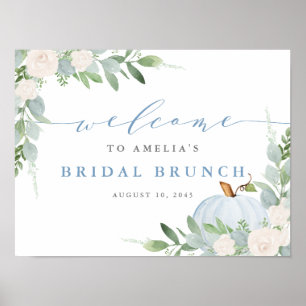 Poster Aquarelle Bleu Citrouille Automne Bridal Brunch Bi