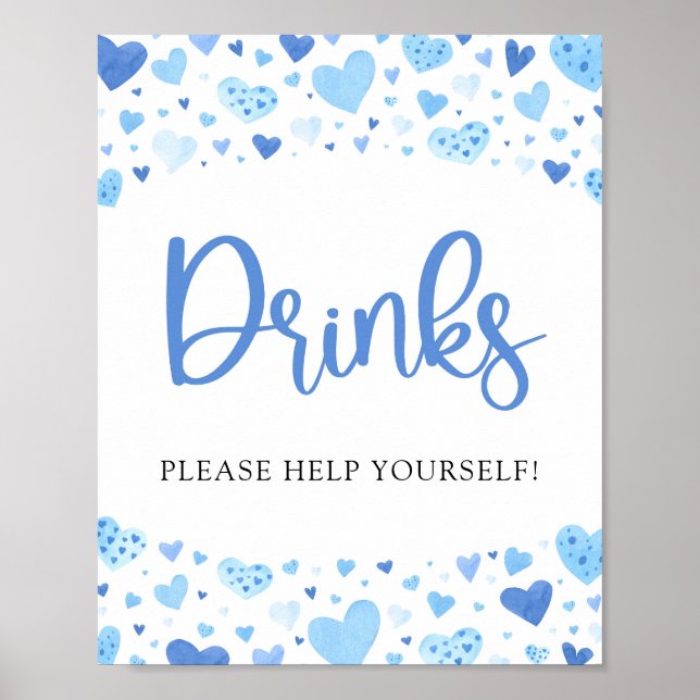 Poster Aquarelle Bleu Coeurs Valentine Boissons Signal (Devant)