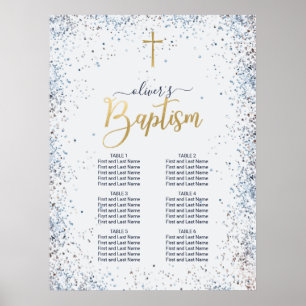 Poster Aquarelle Bleu Et Or Baptême Garçon