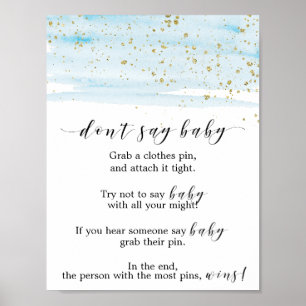 Poster Aquarelle bleu et or ne pas dire signe bébé