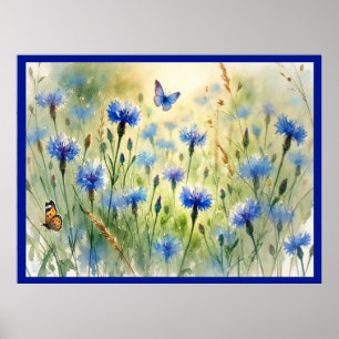Poster Aquarelle bleu Floral Cornflower Allemagne  