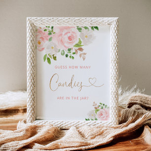 Poster Aquarelle bleu floral deviner combien de bonbons