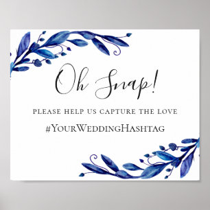 Poster Aquarelle bleu marine mariage floral instagram