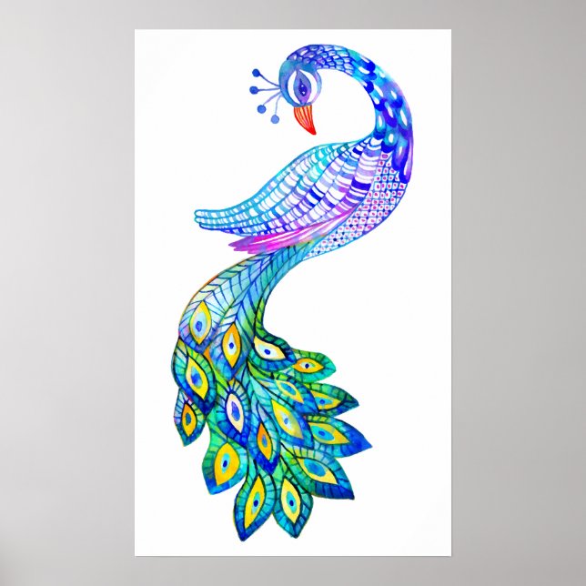Poster Aquarelle bleu paon (Devant)