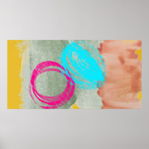 Poster Aquarelle Bleu rose Jaune Art Moderne Mur