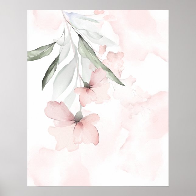Poster Aquarelle bleu rose Rose (Devant)