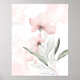 Poster Aquarelle bleu rose Rose