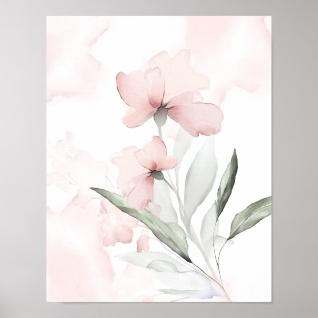 Poster Aquarelle bleu rose Rose (Devant)
