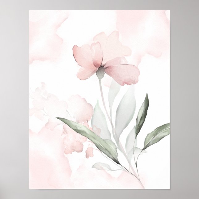 Poster Aquarelle bleu rose Rose (Devant)
