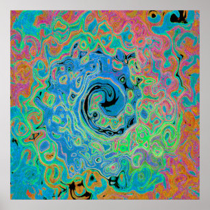 Poster Aquarelle bleu Super Abstrait rétro liquide