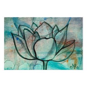 Poster Aquarelle bleu turquoise Fleur élégant Artsy Lotus