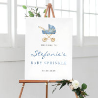 Aquarelle bleu Vintage poussette garçon bébé saupo