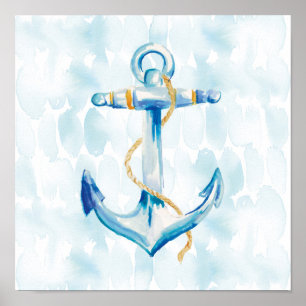 Poster Aquarelle bleue Ancre 3
