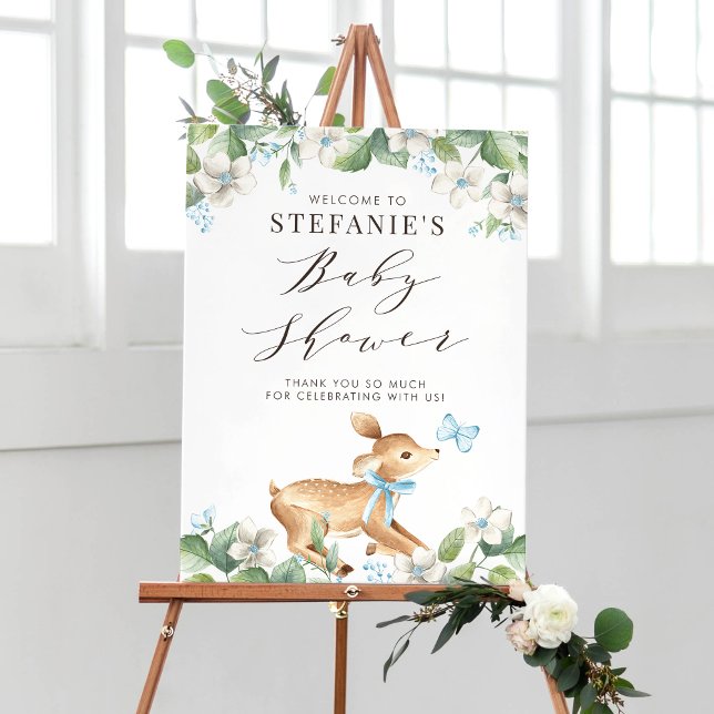 Poster Aquarelle bleue Baby shower de bois de cerf de béb (Créateur téléchargé)