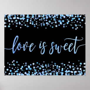 Poster Aquarelle bleue Confetti Point Mariage L'amour est