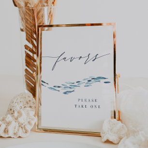 Poster Aquarelle Bleue Côtière Poisson Faveurs Mariage Si