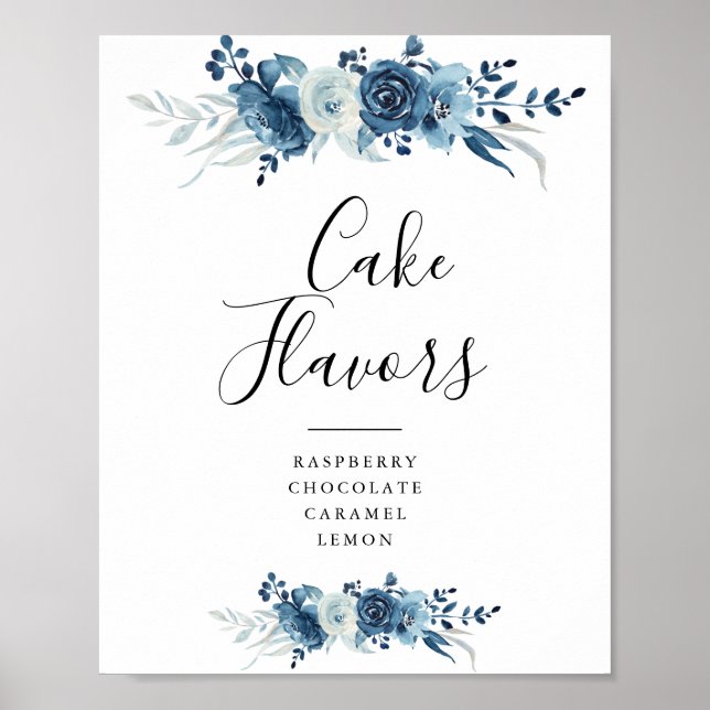 Poster Aquarelle bleue florale saveurs de gâteau signe (Devant)