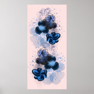 Poster Aquarelle Bleue Originale Fleurs Orientales Peintu