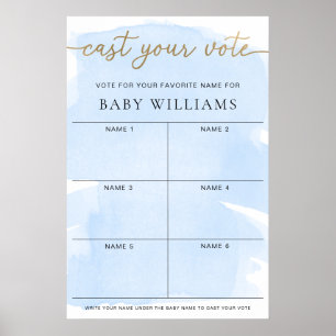Poster Aquarelle Bleue Publiez Votre Vote Nom Du Bébé Vot