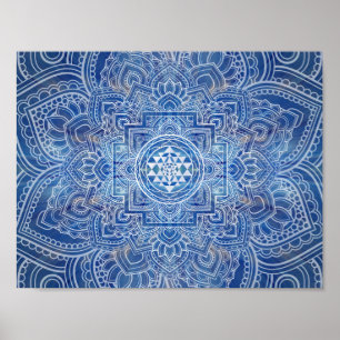 Poster Aquarelle bleue Sri Yantra / Sri Chakra
