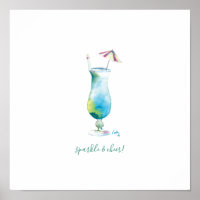 Aquarelle bleue Tropical Bar Art