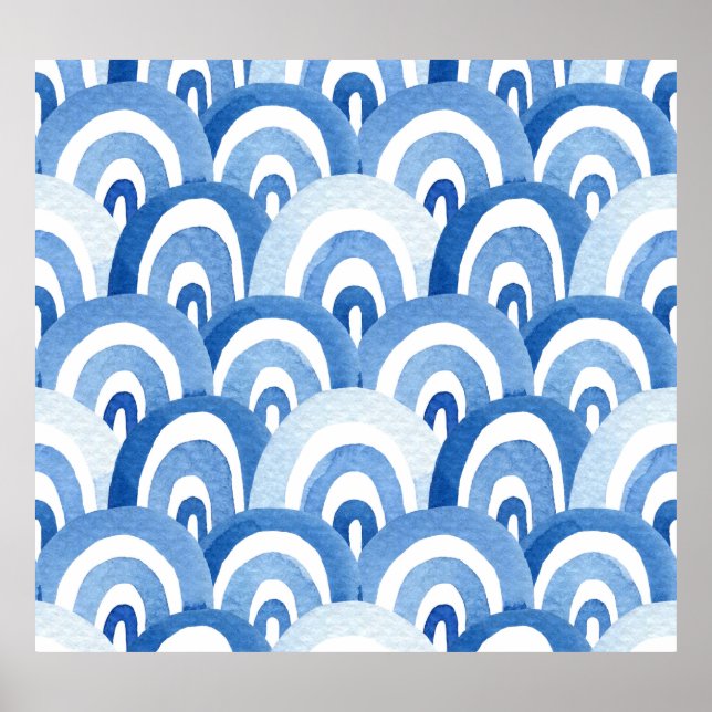 Poster Aquarelle bleue : Vagues de mer Abstraites (Devant)