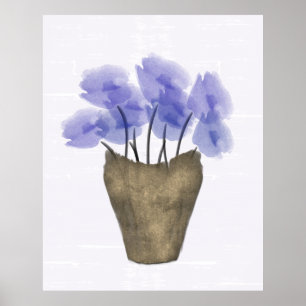 Poster Aquarelle Blue Anemones dans le vase de cuivre