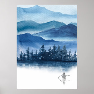 Poster Aquarelle Blue Mountains Paysage Pittoresque