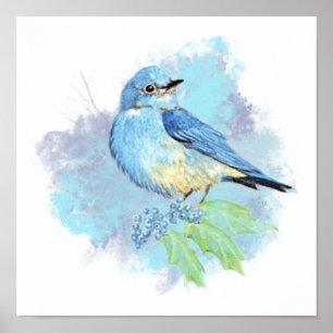 Poster Aquarelle Bluebird Garden Oiseau Art